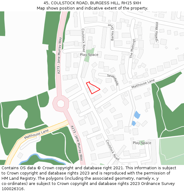 45, COULSTOCK ROAD, BURGESS HILL, RH15 9XH: Location map and indicative extent of plot