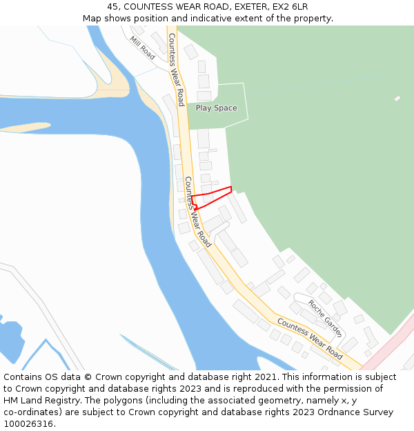 45, COUNTESS WEAR ROAD, EXETER, EX2 6LR: Location map and indicative extent of plot