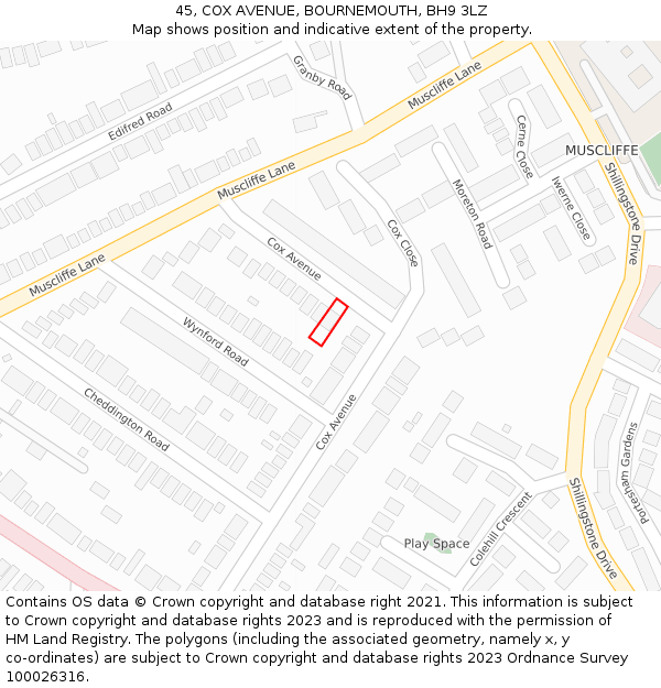 45, COX AVENUE, BOURNEMOUTH, BH9 3LZ: Location map and indicative extent of plot