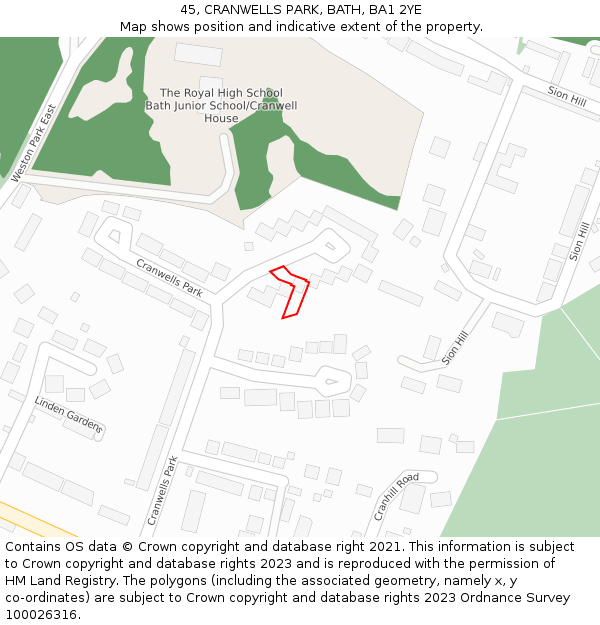 45, CRANWELLS PARK, BATH, BA1 2YE: Location map and indicative extent of plot