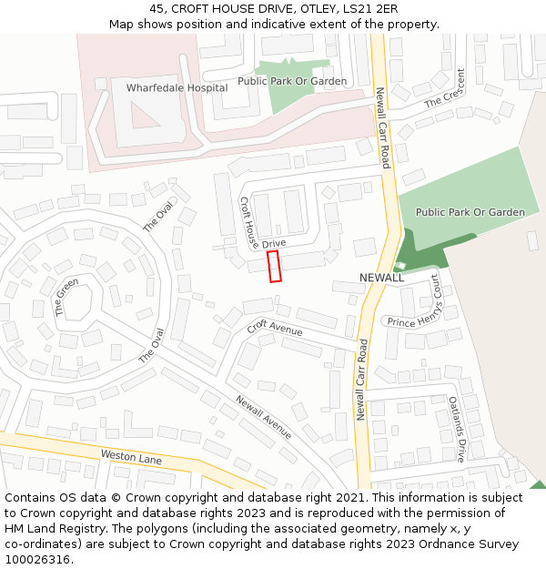 45, CROFT HOUSE DRIVE, OTLEY, LS21 2ER: Location map and indicative extent of plot