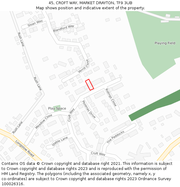 45, CROFT WAY, MARKET DRAYTON, TF9 3UB: Location map and indicative extent of plot