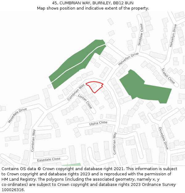 45, CUMBRIAN WAY, BURNLEY, BB12 8UN: Location map and indicative extent of plot