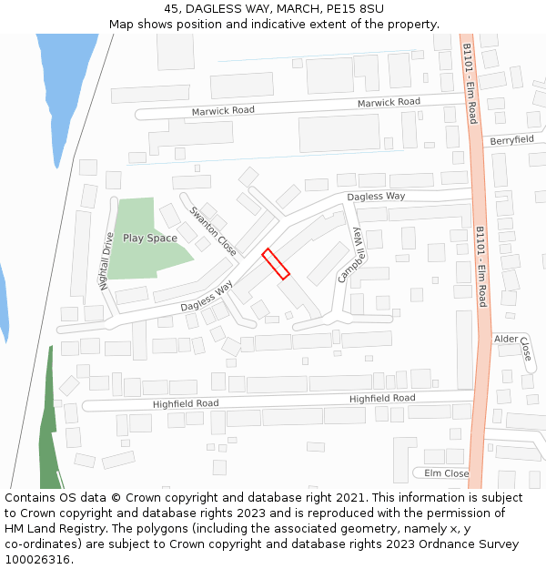 45, DAGLESS WAY, MARCH, PE15 8SU: Location map and indicative extent of plot