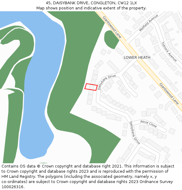 45, DAISYBANK DRIVE, CONGLETON, CW12 1LX: Location map and indicative extent of plot