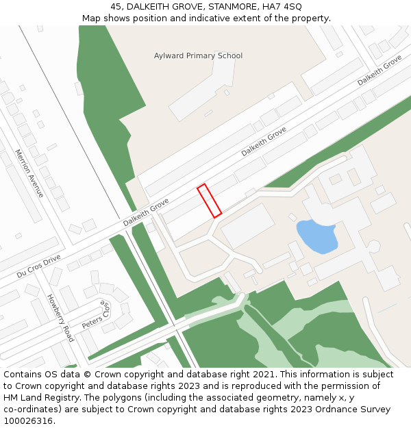 45, DALKEITH GROVE, STANMORE, HA7 4SQ: Location map and indicative extent of plot