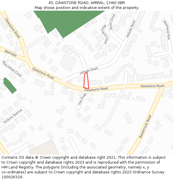 45, DAWSTONE ROAD, WIRRAL, CH60 0BR: Location map and indicative extent of plot