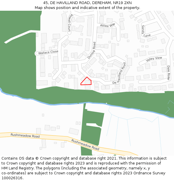 45, DE HAVILLAND ROAD, DEREHAM, NR19 2XN: Location map and indicative extent of plot