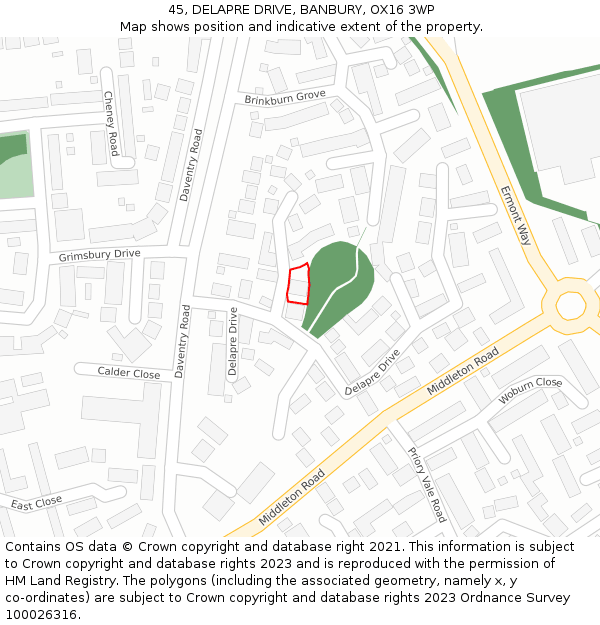 45, DELAPRE DRIVE, BANBURY, OX16 3WP: Location map and indicative extent of plot