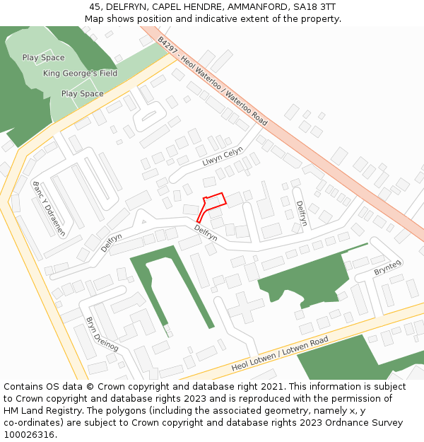 45, DELFRYN, CAPEL HENDRE, AMMANFORD, SA18 3TT: Location map and indicative extent of plot