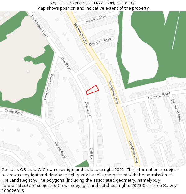 45, DELL ROAD, SOUTHAMPTON, SO18 1QT: Location map and indicative extent of plot