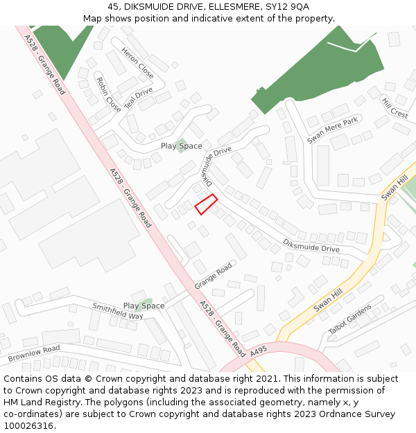 45, DIKSMUIDE DRIVE, ELLESMERE, SY12 9QA: Location map and indicative extent of plot