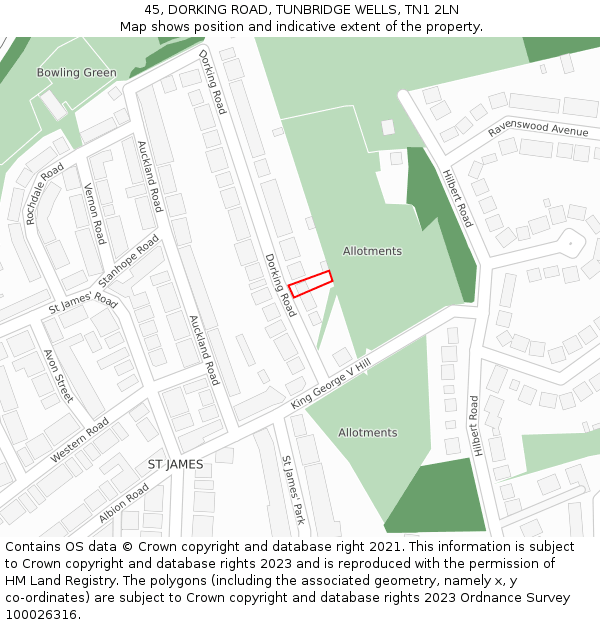 45, DORKING ROAD, TUNBRIDGE WELLS, TN1 2LN: Location map and indicative extent of plot