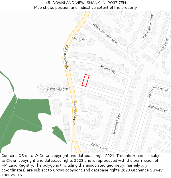 45, DOWNLAND VIEW, SHANKLIN, PO37 7EH: Location map and indicative extent of plot