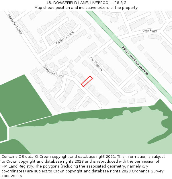 45, DOWSEFIELD LANE, LIVERPOOL, L18 3JG: Location map and indicative extent of plot