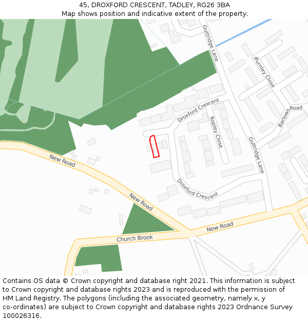 45, DROXFORD CRESCENT, TADLEY, RG26 3BA: Location map and indicative extent of plot