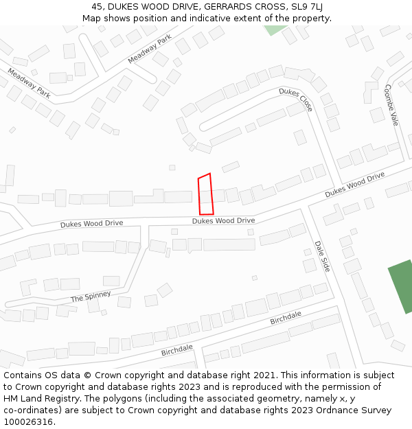 45, DUKES WOOD DRIVE, GERRARDS CROSS, SL9 7LJ: Location map and indicative extent of plot