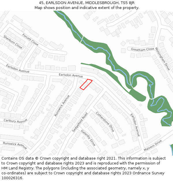 45, EARLSDON AVENUE, MIDDLESBROUGH, TS5 8JR: Location map and indicative extent of plot