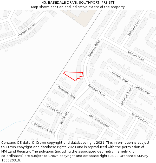 45, EASEDALE DRIVE, SOUTHPORT, PR8 3TT: Location map and indicative extent of plot