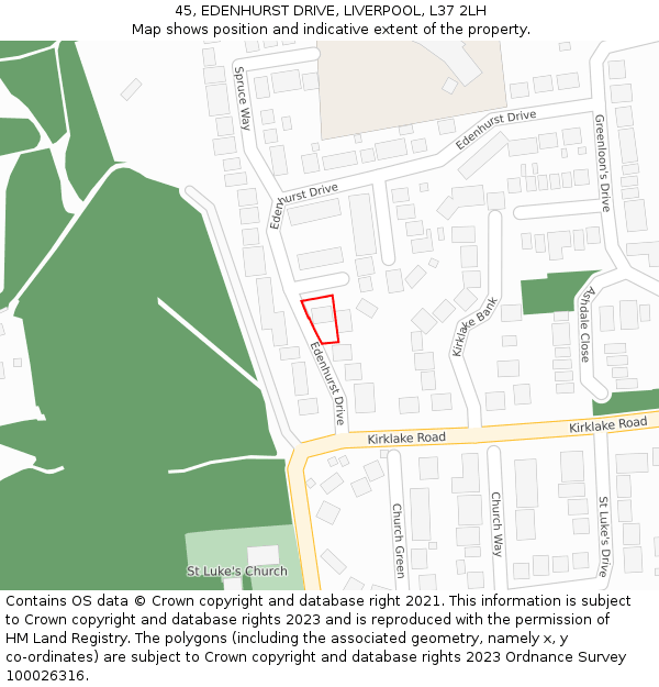 45, EDENHURST DRIVE, LIVERPOOL, L37 2LH: Location map and indicative extent of plot