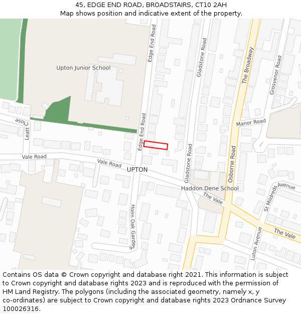 45, EDGE END ROAD, BROADSTAIRS, CT10 2AH: Location map and indicative extent of plot