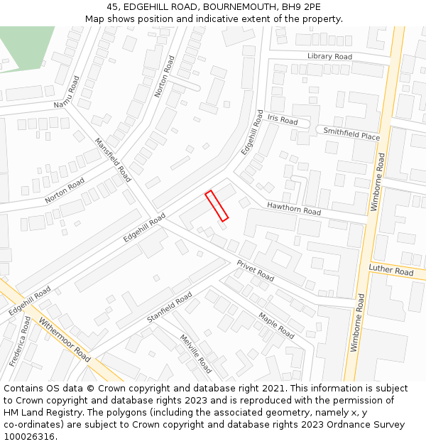 45, EDGEHILL ROAD, BOURNEMOUTH, BH9 2PE: Location map and indicative extent of plot
