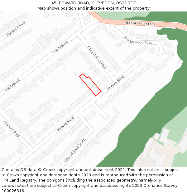 45, EDWARD ROAD, CLEVEDON, BS21 7DT: Location map and indicative extent of plot