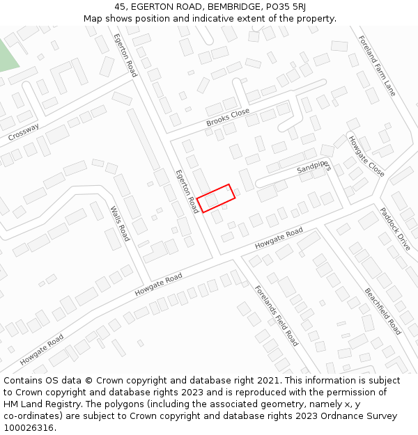 45, EGERTON ROAD, BEMBRIDGE, PO35 5RJ: Location map and indicative extent of plot