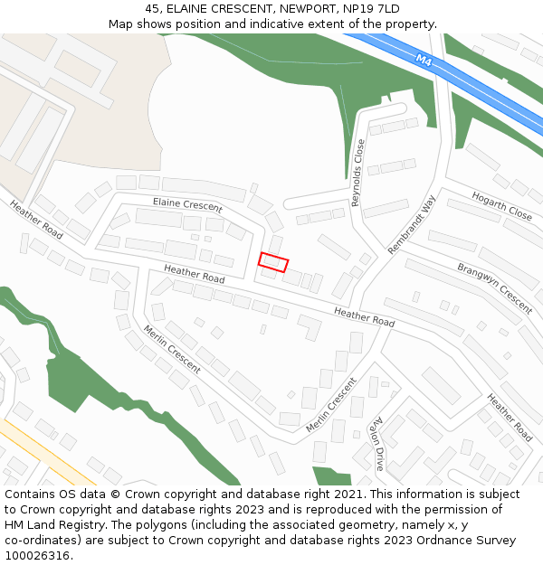 45, ELAINE CRESCENT, NEWPORT, NP19 7LD: Location map and indicative extent of plot