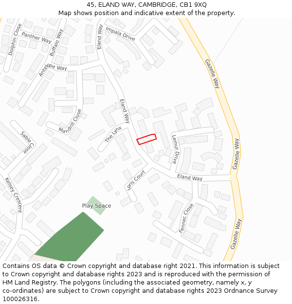 45, ELAND WAY, CAMBRIDGE, CB1 9XQ: Location map and indicative extent of plot