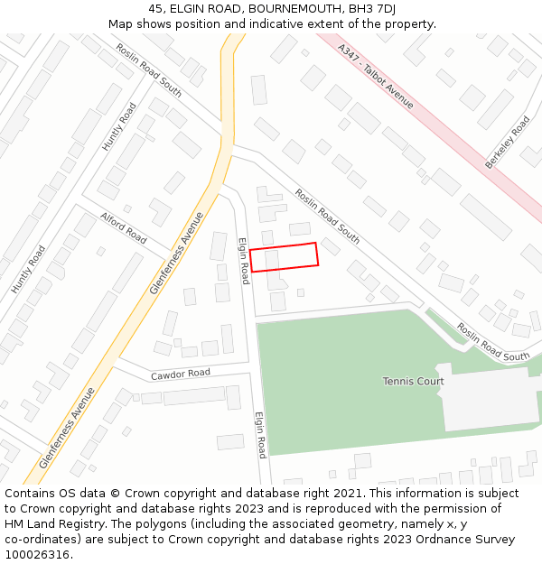 45, ELGIN ROAD, BOURNEMOUTH, BH3 7DJ: Location map and indicative extent of plot