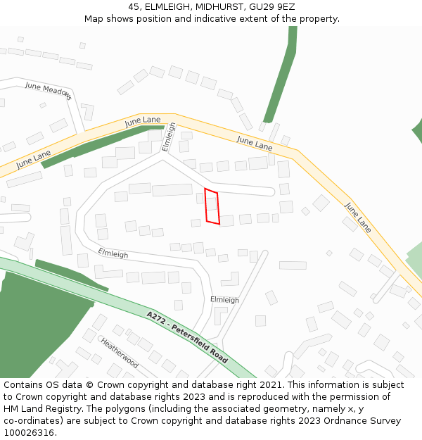 45, ELMLEIGH, MIDHURST, GU29 9EZ: Location map and indicative extent of plot