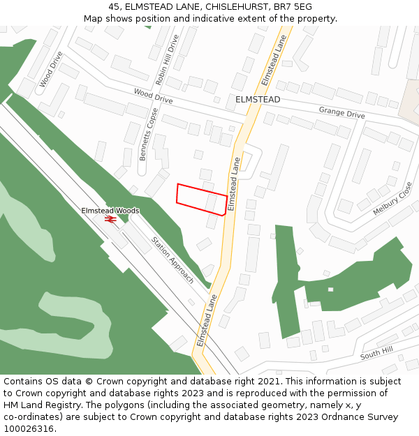 45, ELMSTEAD LANE, CHISLEHURST, BR7 5EG: Location map and indicative extent of plot
