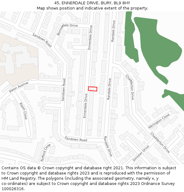45, ENNERDALE DRIVE, BURY, BL9 8HY: Location map and indicative extent of plot