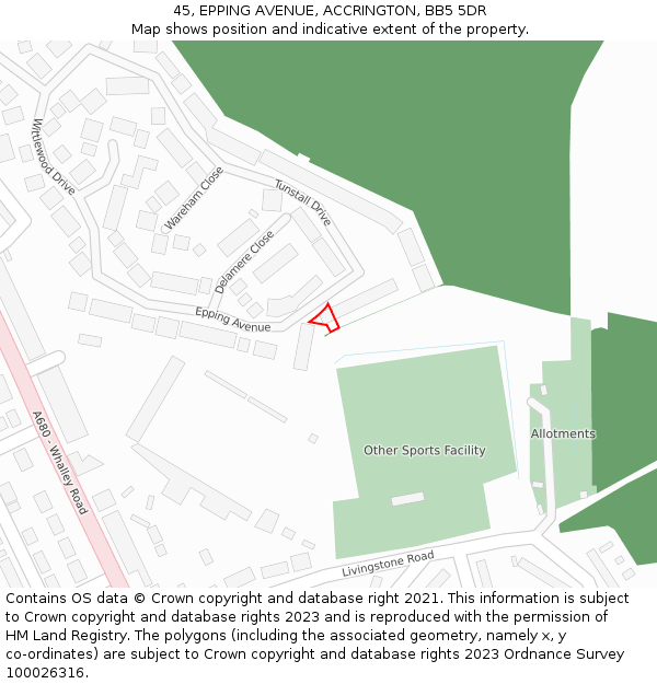 45, EPPING AVENUE, ACCRINGTON, BB5 5DR: Location map and indicative extent of plot