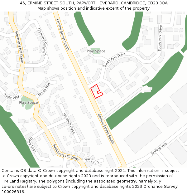 45, ERMINE STREET SOUTH, PAPWORTH EVERARD, CAMBRIDGE, CB23 3QA: Location map and indicative extent of plot