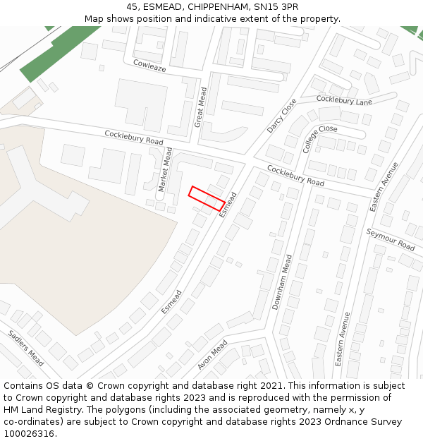 45, ESMEAD, CHIPPENHAM, SN15 3PR: Location map and indicative extent of plot