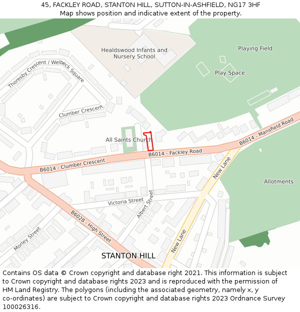 45, FACKLEY ROAD, STANTON HILL, SUTTON-IN-ASHFIELD, NG17 3HF: Location map and indicative extent of plot