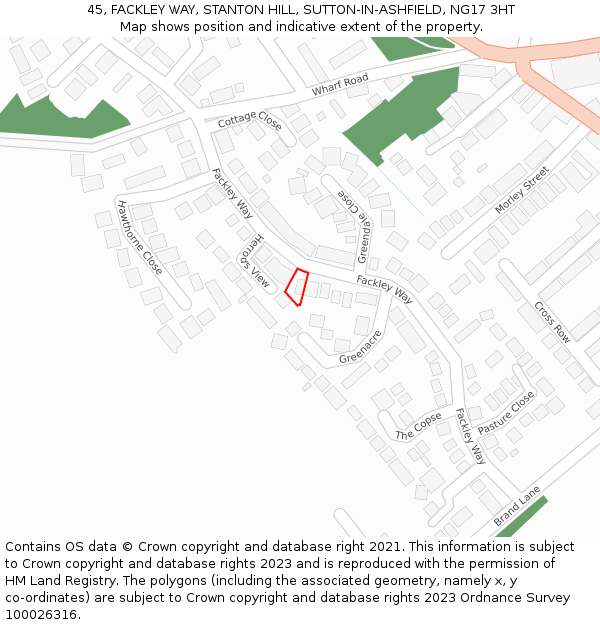 45, FACKLEY WAY, STANTON HILL, SUTTON-IN-ASHFIELD, NG17 3HT: Location map and indicative extent of plot