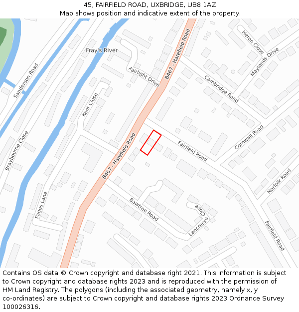 45, FAIRFIELD ROAD, UXBRIDGE, UB8 1AZ: Location map and indicative extent of plot