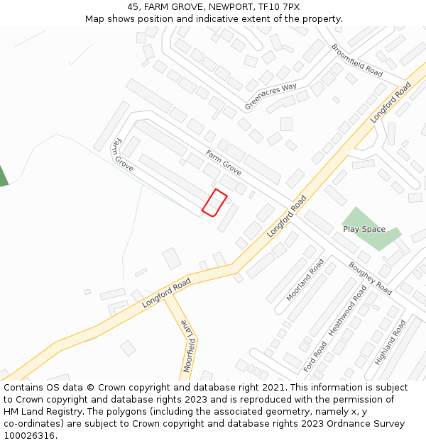 45, FARM GROVE, NEWPORT, TF10 7PX: Location map and indicative extent of plot