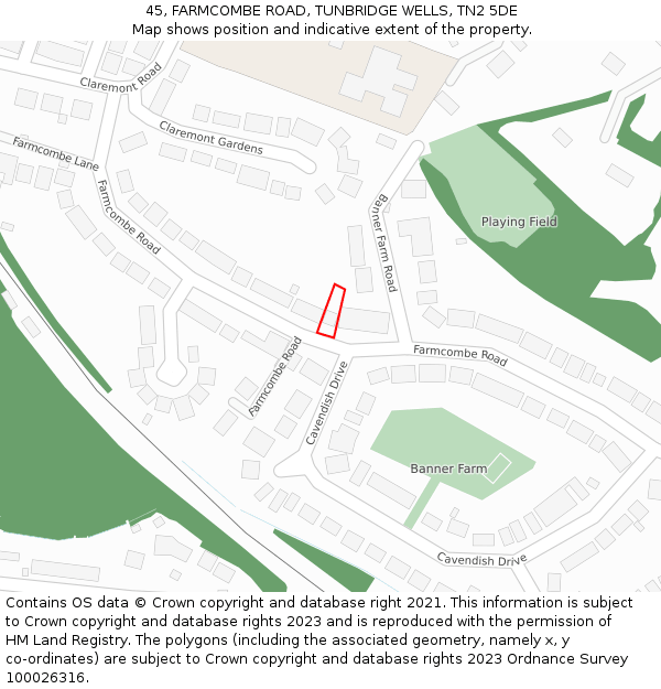 45, FARMCOMBE ROAD, TUNBRIDGE WELLS, TN2 5DE: Location map and indicative extent of plot