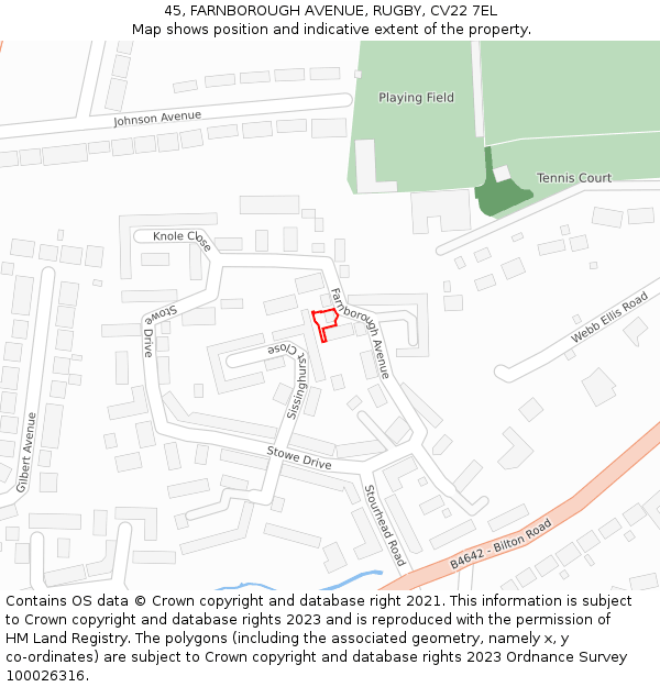 45, FARNBOROUGH AVENUE, RUGBY, CV22 7EL: Location map and indicative extent of plot