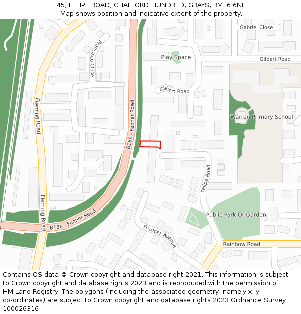 45, FELIPE ROAD, CHAFFORD HUNDRED, GRAYS, RM16 6NE: Location map and indicative extent of plot