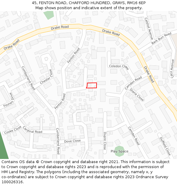 45, FENTON ROAD, CHAFFORD HUNDRED, GRAYS, RM16 6EP: Location map and indicative extent of plot