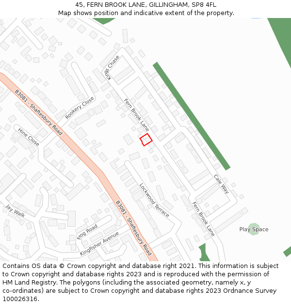 45, FERN BROOK LANE, GILLINGHAM, SP8 4FL: Location map and indicative extent of plot