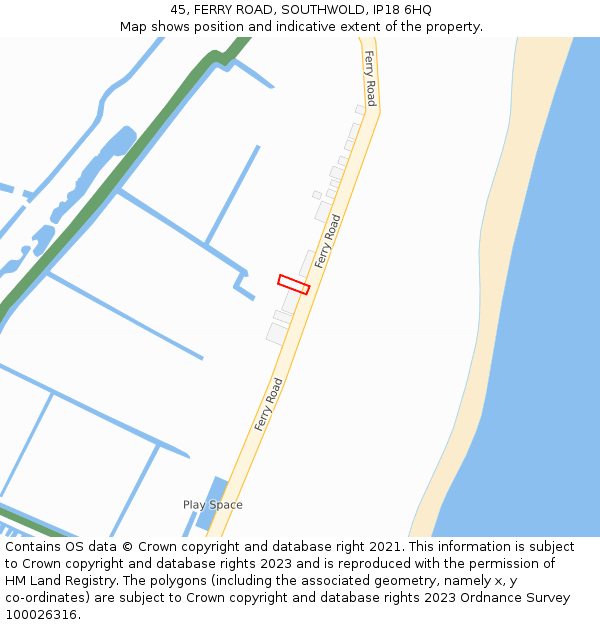 45, FERRY ROAD, SOUTHWOLD, IP18 6HQ: Location map and indicative extent of plot