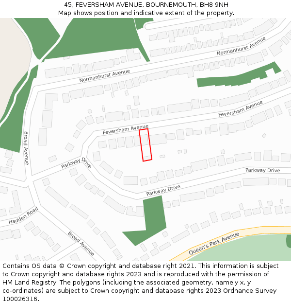 45, FEVERSHAM AVENUE, BOURNEMOUTH, BH8 9NH: Location map and indicative extent of plot