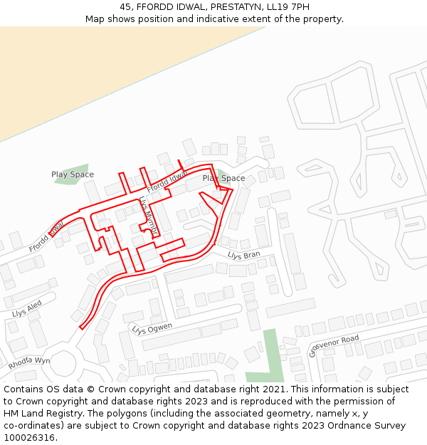 45, FFORDD IDWAL, PRESTATYN, LL19 7PH: Location map and indicative extent of plot