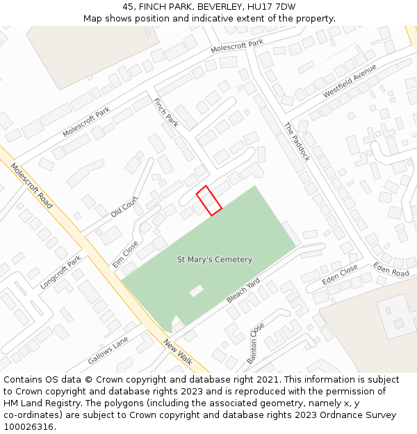 45, FINCH PARK, BEVERLEY, HU17 7DW: Location map and indicative extent of plot